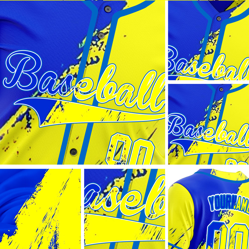 Custom Blue Yellow Ink Baseball Jersey
