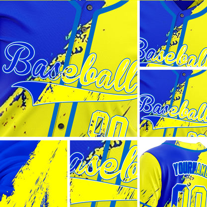 Custom Blue Yellow Ink Baseball Jersey