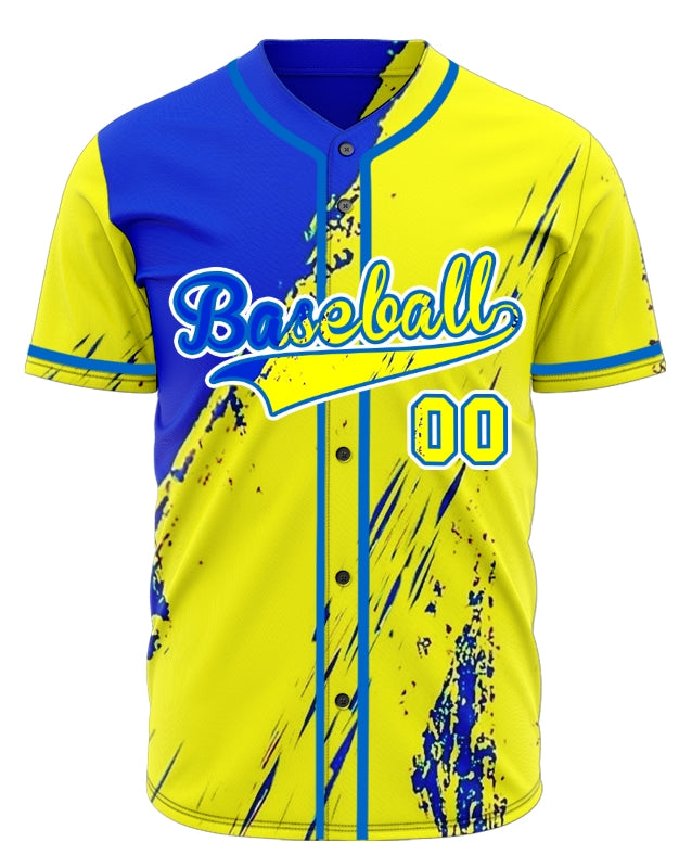 Custom Blue Yellow Ink Baseball Jersey