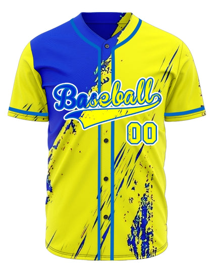 Custom Blue Yellow Ink Baseball Jersey