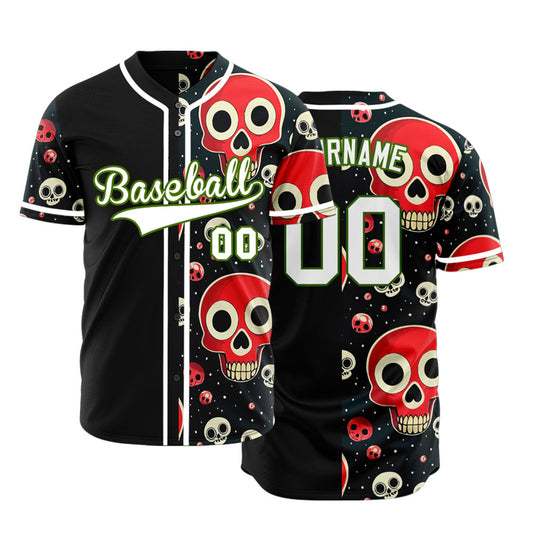 Custom Big And Small Skull Half Baseball Jersey