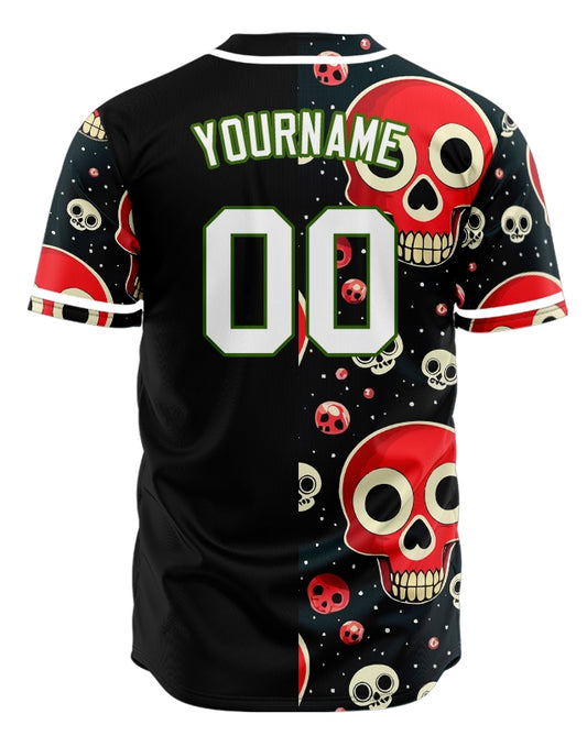 Custom Big And Small Skull Half Baseball Jersey