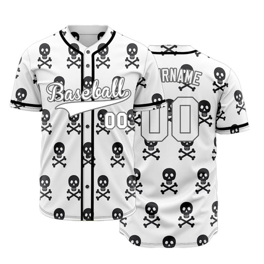 Custom Black And White Skull Baseball Jersey