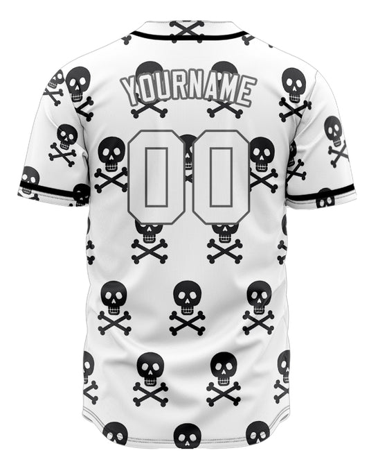 Custom Black And White Skull Baseball Jersey
