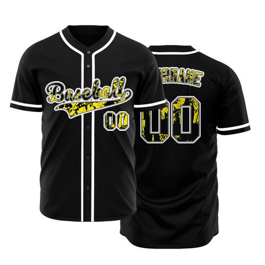 Custom Black And Yellow Ink Half Baseball Jersey
