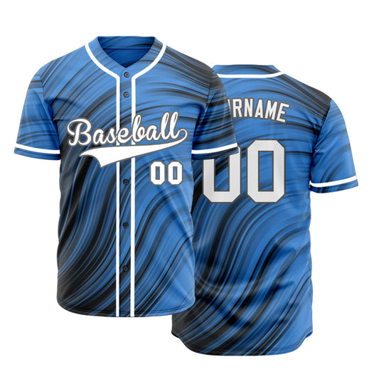 Custom Black Blue Gradient Wave Half Baseball Jersey