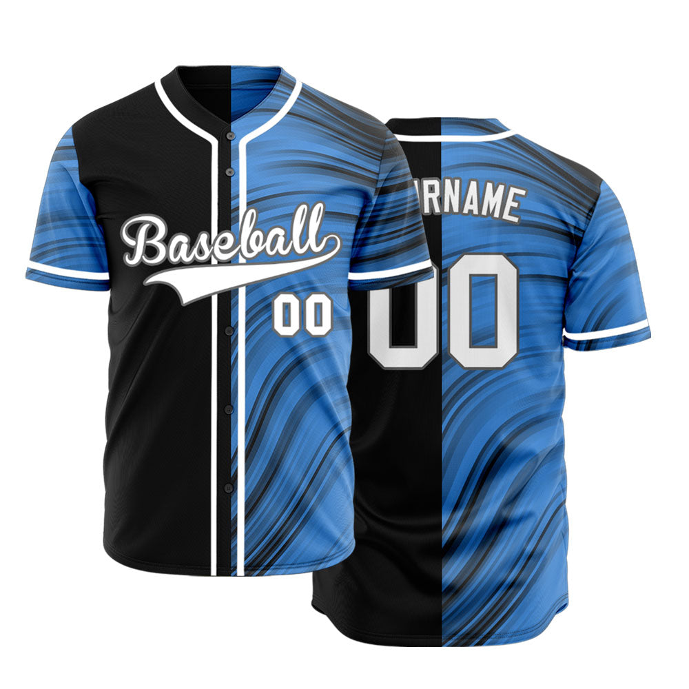 Custom Black Blue Grey Lines Baseball Jersey