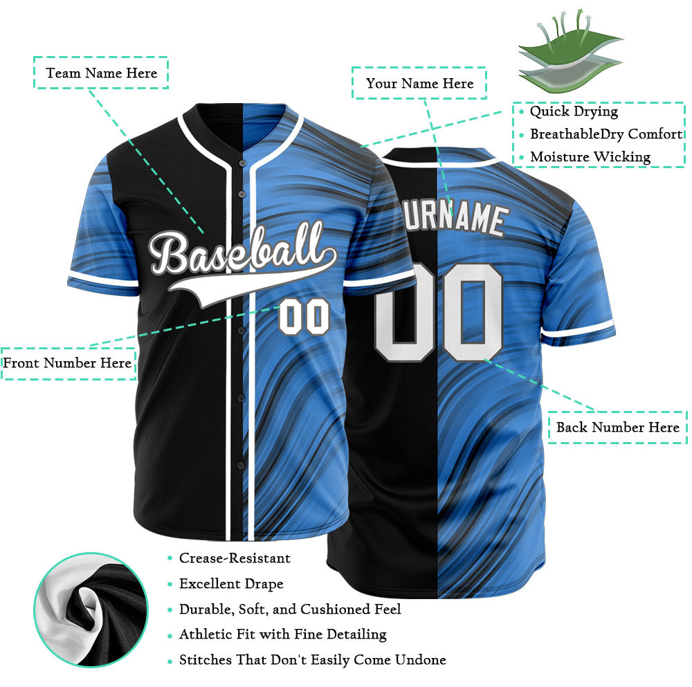 Custom Black Blue Grey Lines Baseball Jersey