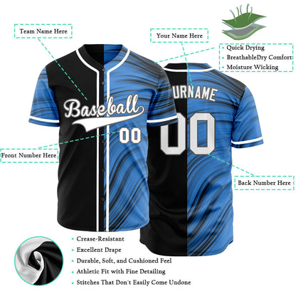 Custom Black Blue Grey Lines Baseball Jersey