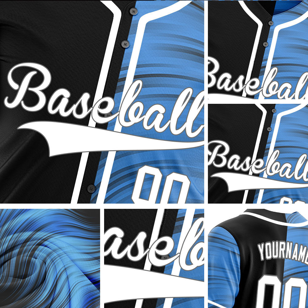 Custom Black Blue Grey Lines Baseball Jersey