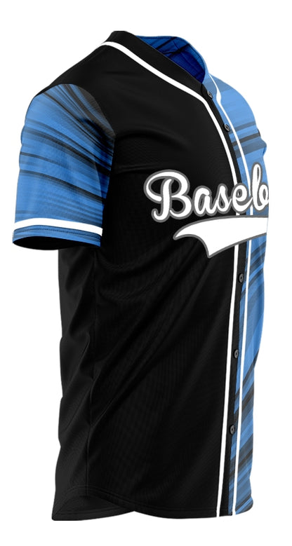 Custom Black Blue Grey Lines Baseball Jersey
