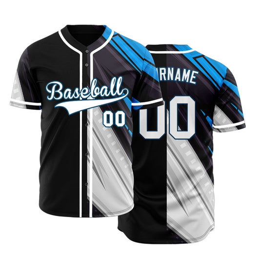 Custom Black Blue White Lines Baseball Jersey