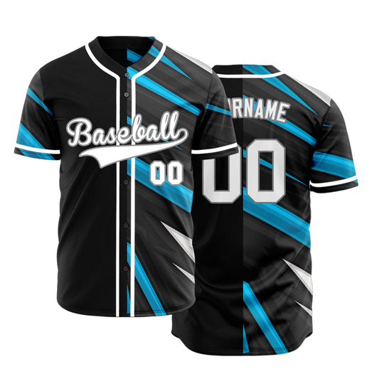 Custom Black Blue White Technology Lines Baseball Jersey