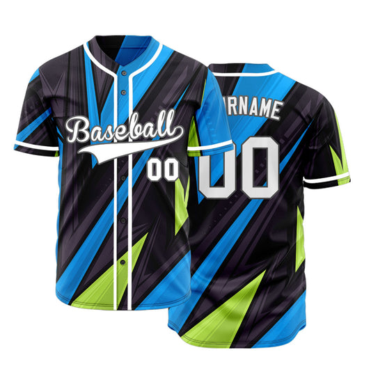 Custom Black Blue Yellow Lines Half Baseball Jersey