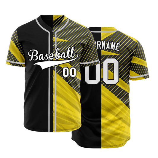 Custom Black Brown Yellow Lighting Lines Baseball Jersey