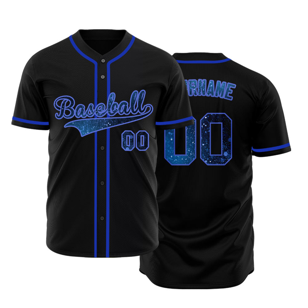 Custom Black Dark Blue Starry Sky Baseball Jersey