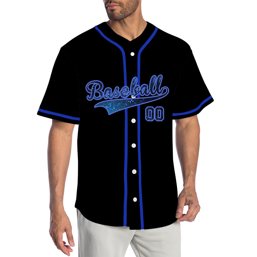 Custom Black Dark Blue Starry Sky Baseball Jersey