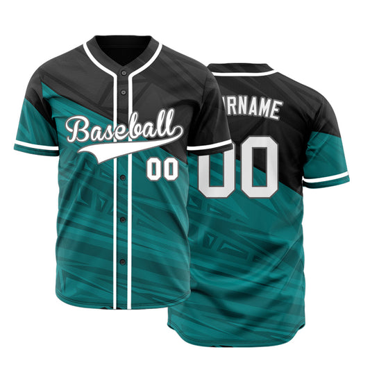 Custom Black Dark Green Half Baseball Jersey
