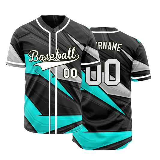 Custom Black Grey Black Teal Half Baseball Jersey