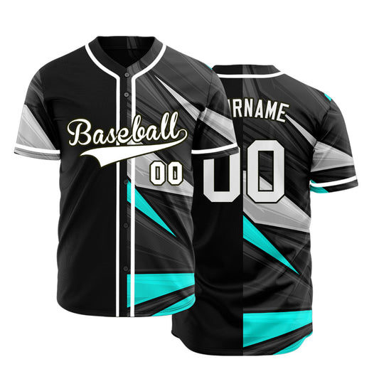 Custom Black Grey Blue Lines Baseball Jersey