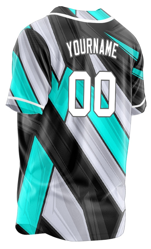 Custom Black Grey Blue Lines Half Baseball Jersey
