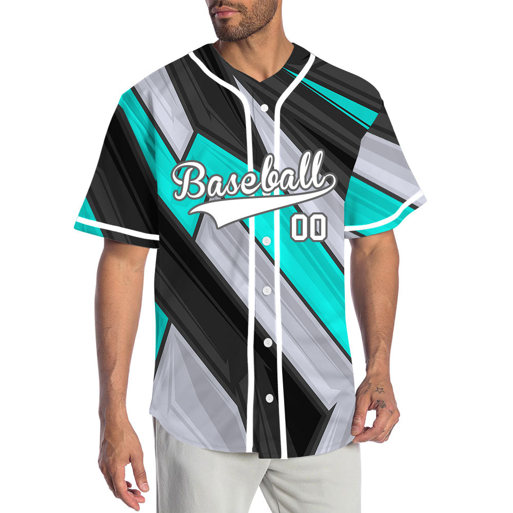 Custom Black Grey Blue Lines Half Baseball Jersey