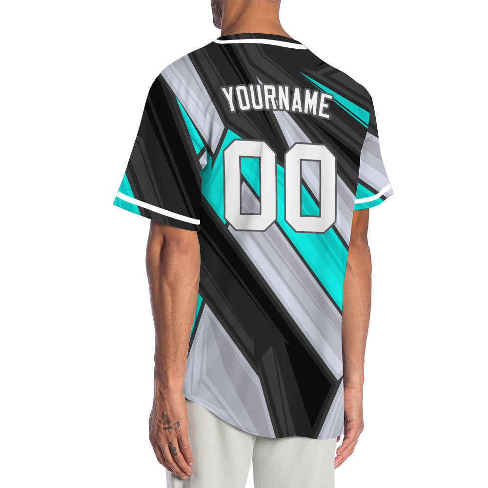 Custom Black Grey Blue Lines Half Baseball Jersey
