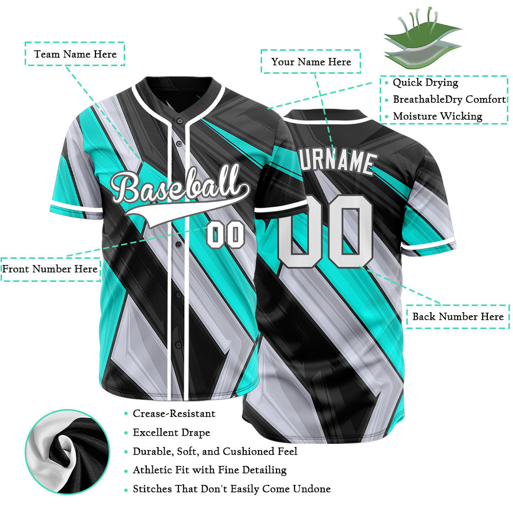 Custom Black Grey Blue Lines Half Baseball Jersey