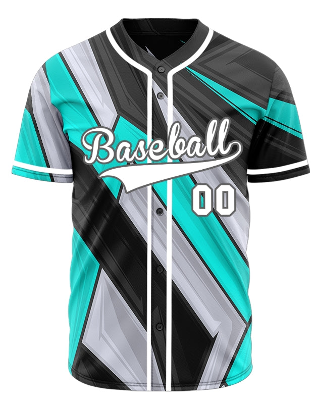 Custom Black Grey Blue Lines Half Baseball Jersey