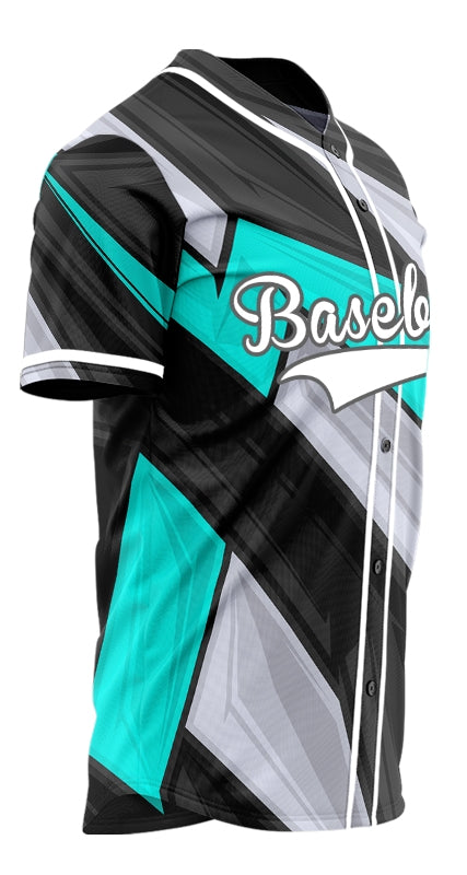 Custom Black Grey Blue Lines Half Baseball Jersey