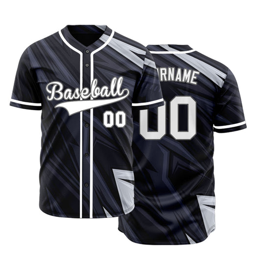 Custom Black Grey Lines Half Baseball Jersey