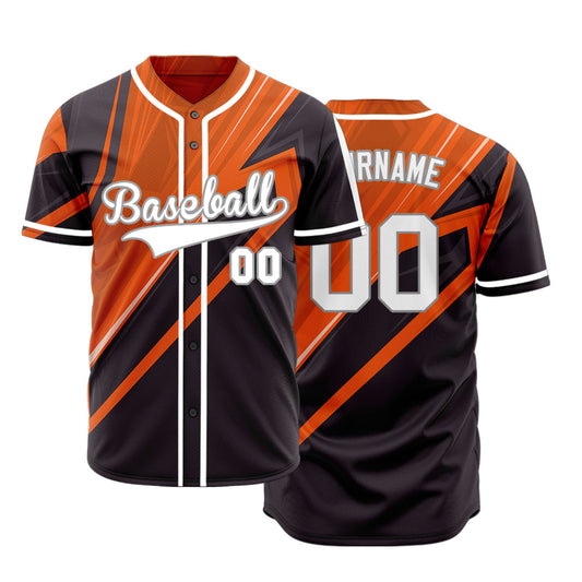 Custom Black Orange Lighting Lines Half Baseball Jersey