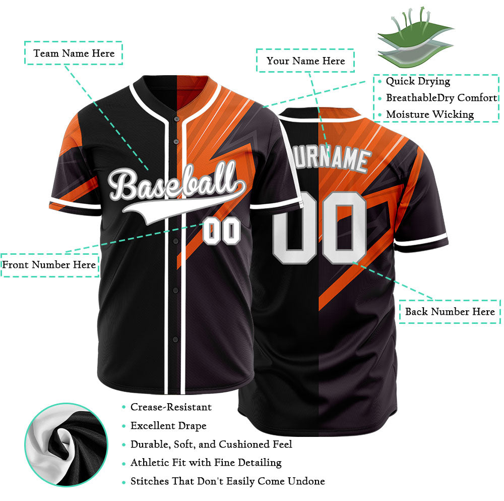 Custom Black Orange Scratch Lines Baseball Jersey