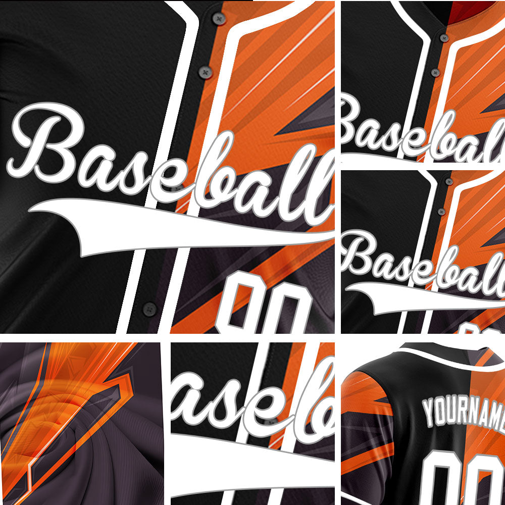 Custom Black Orange Scratch Lines Baseball Jersey