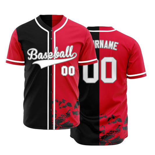 Custom Black Red Gradient Wave Baseball Jersey