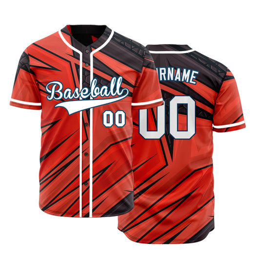 Custom Black Red Orange Lines Half Baseball Jersey