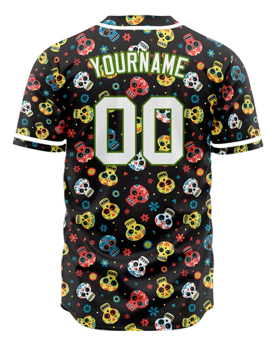 Custom Black Small Skull Baseball Jersey
