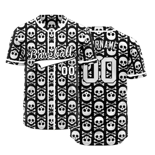Custom Black Up And Down Skull Baseball Jersey
