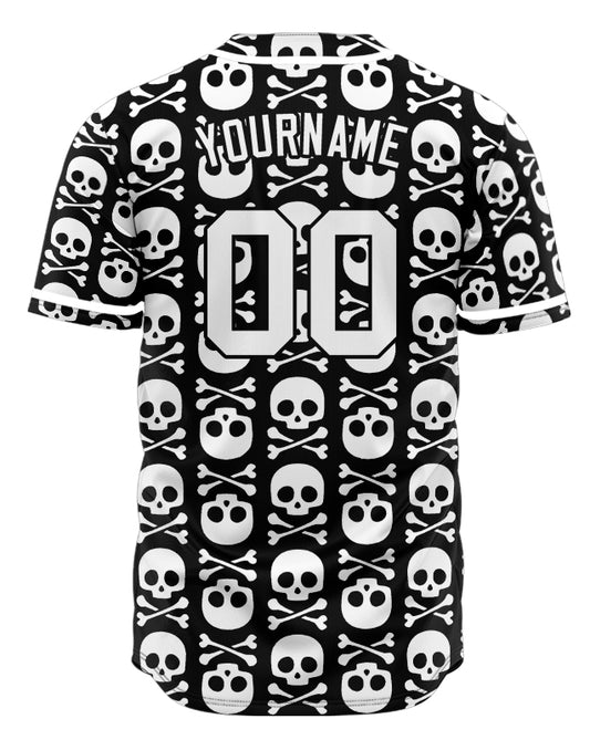 Custom Black Up And Down Skull Baseball Jersey