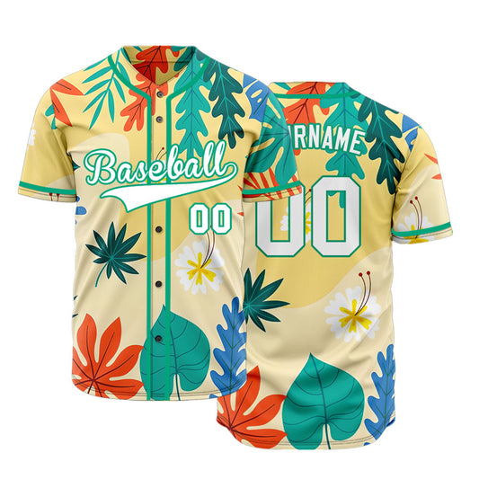 Custom Blue And Yellow Hawaiian Baseball Jersey