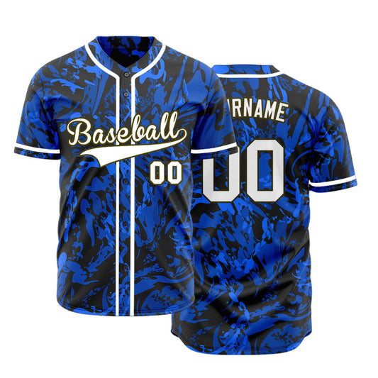 Custom Blue Black Dark Blue Grain Half Baseball Jersey