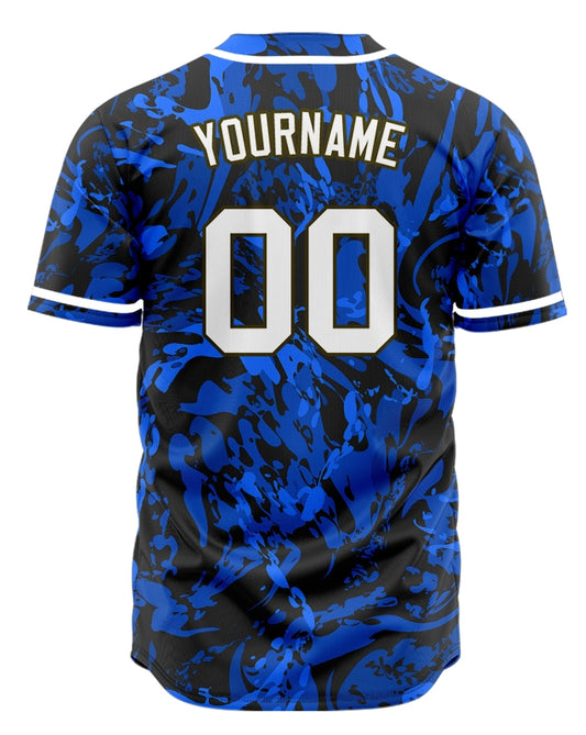 Custom Blue Black Dark Blue Grain Half Baseball Jersey