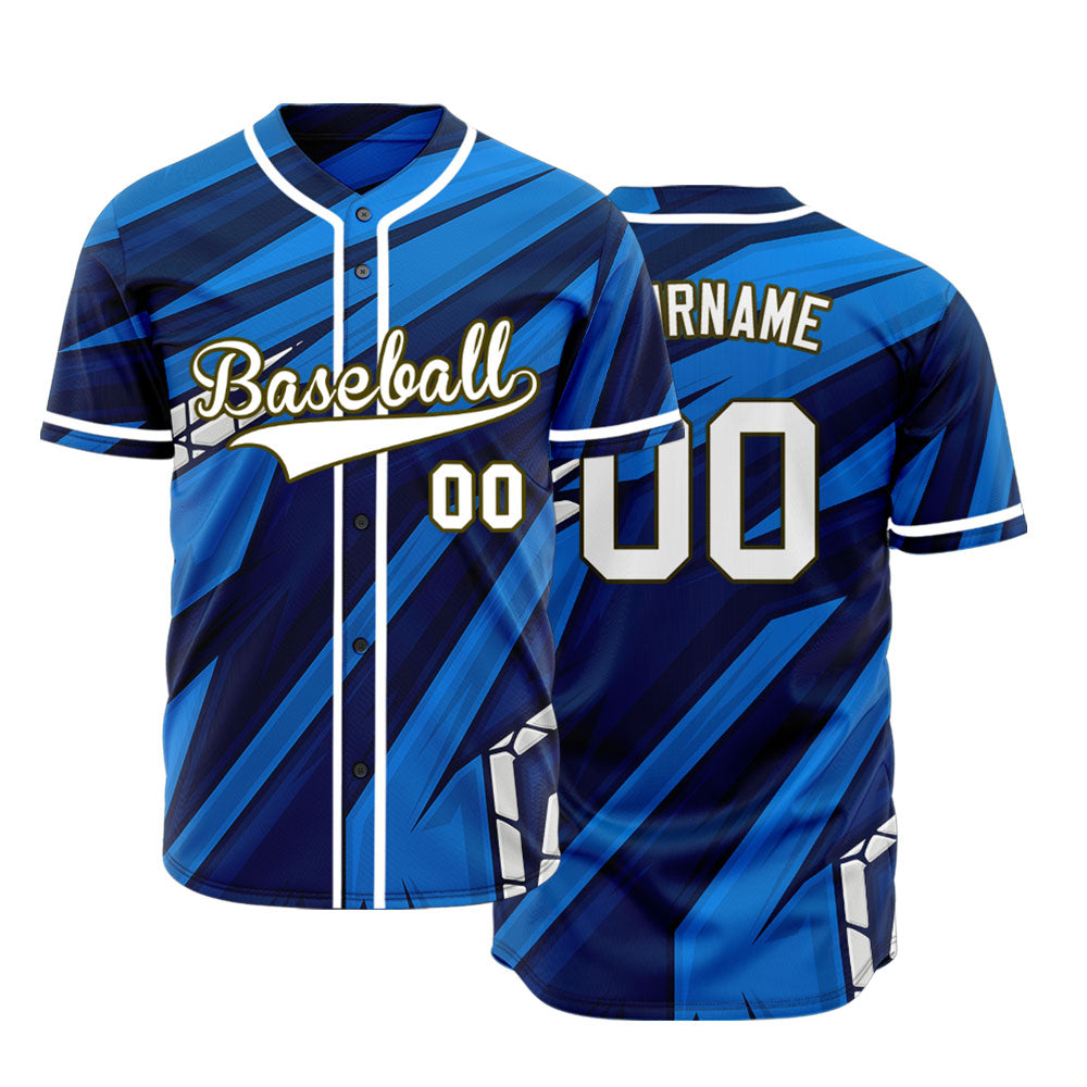 Custom Blue Dark Blue Grain Half Baseball Jersey