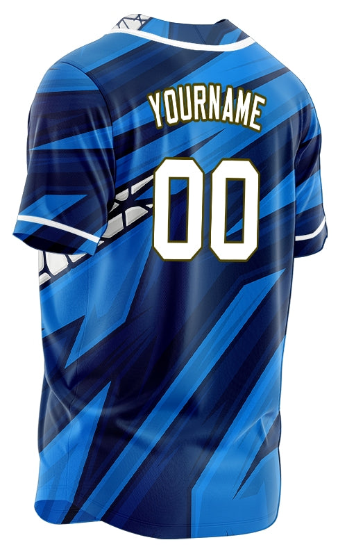 Custom Blue Dark Blue Grain Half Baseball Jersey