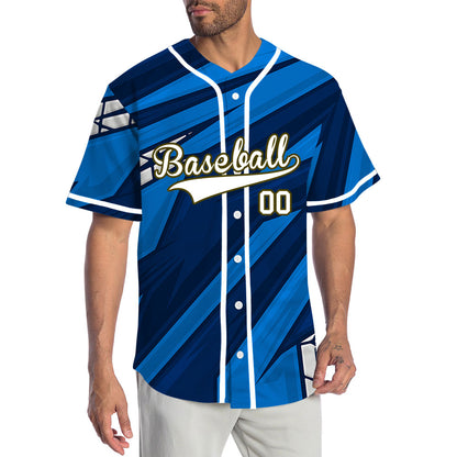 Custom Blue Dark Blue Grain Half Baseball Jersey