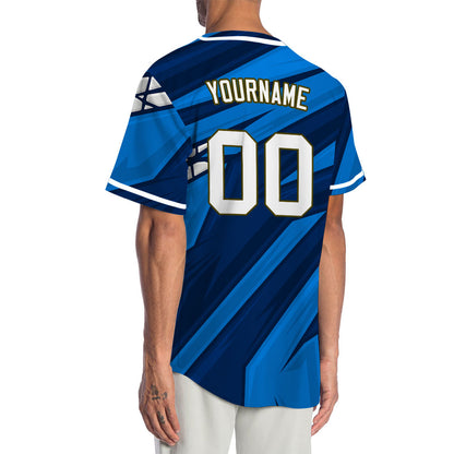 Custom Blue Dark Blue Grain Half Baseball Jersey
