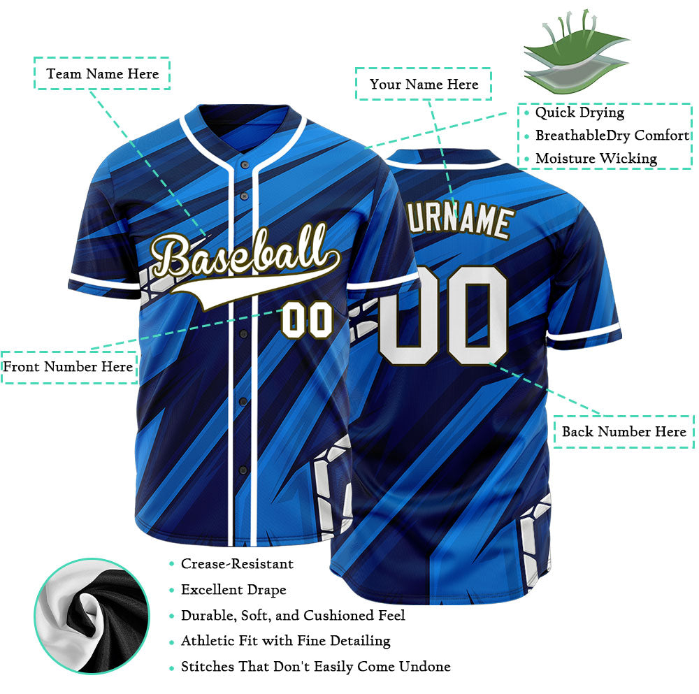 Custom Blue Dark Blue Grain Half Baseball Jersey