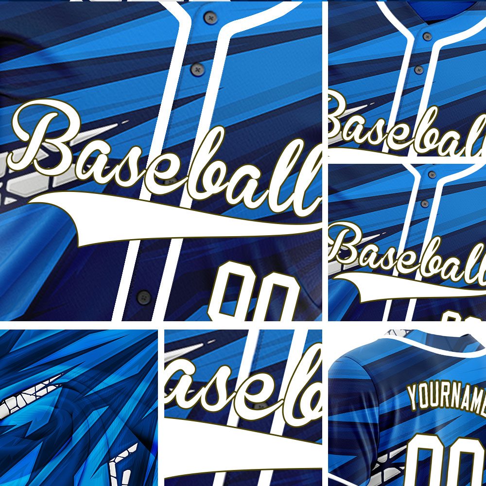 Custom Blue Dark Blue Grain Half Baseball Jersey