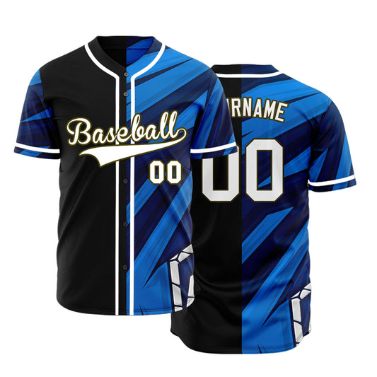 Custom Blue Dark Blue Horizontal Line Baseball Jersey