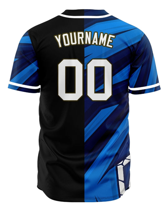 Custom Blue Dark Blue Horizontal Line Baseball Jersey